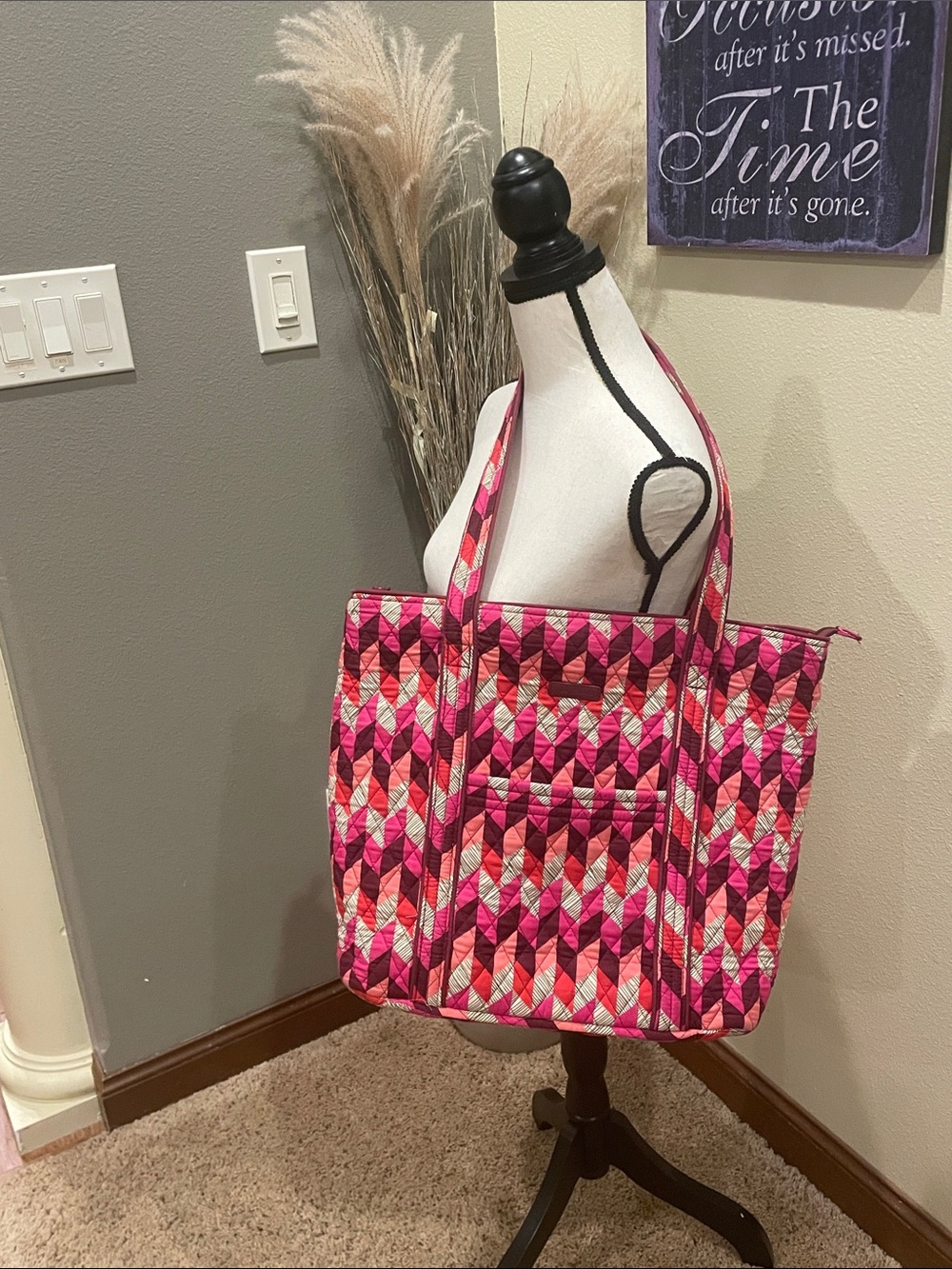 Vera Bradley XL Vera Tote Bohemian Chevron Work Travel Cotton Pink NWT MSRP $86